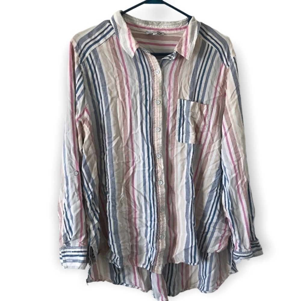 3/$15 Fashion nova multi color stripe long sleeve button down shirt size 3X (T7)